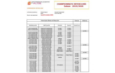 Calendrier Interclubs 2019 2020 avec réglement